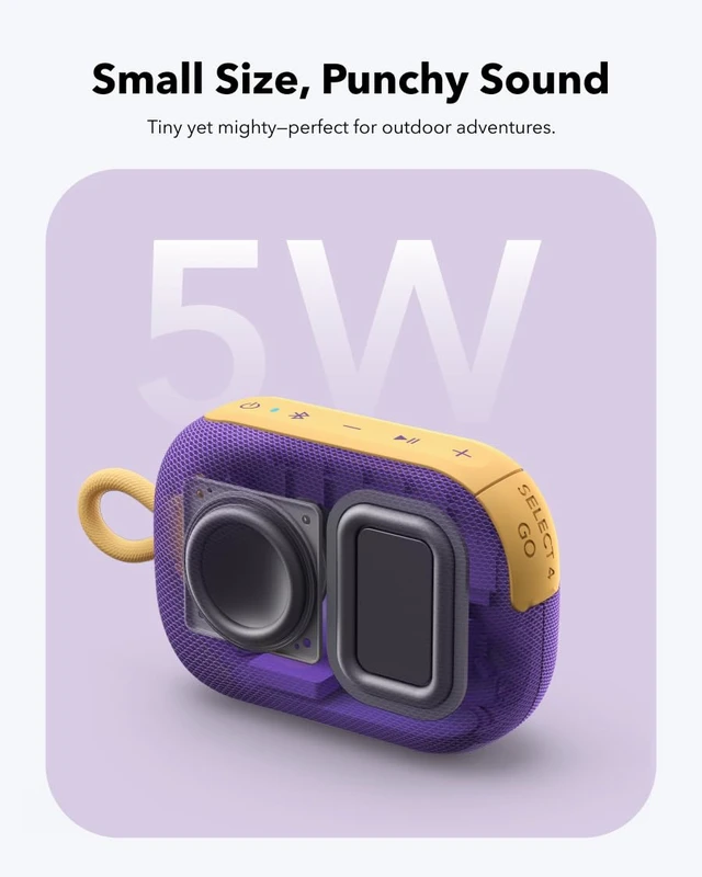 Alt view image 3 of 7 - Select 4 Go Bluetooth Shower Speaker by Anker, IP67 20H Playtime, Floatable, Dustproof, Ultra-Portable Bluetooth Speaker, Powerful Sound, Ideal for Outdoors/Home/Travel-Purple