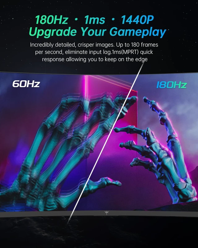 Alt view image 2 of 6 - 27 inch Gaming Monitor, 1440P Curved Monitor, 180Hz, 2K, 1500R, H27S17 1ms, FreeSync/G-Sync Compatible, DisplayPort/HDMI/USB, Ultrawide PC Vesa/Wall Mount Computer Monitor