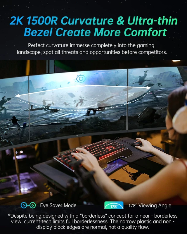 Alt view image 3 of 6 - 27 inch Gaming Monitor, 1440P Curved Monitor, 180Hz, 2K, 1500R, H27S17 1ms, FreeSync/G-Sync Compatible, DisplayPort/HDMI/USB, Ultrawide PC Vesa/Wall Mount Computer Monitor