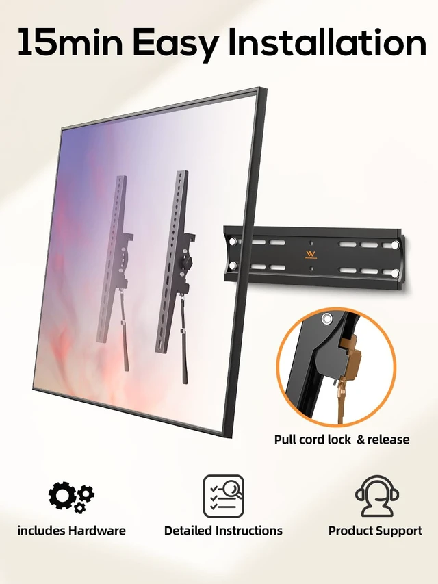 Alt view image 4 of 7 - 40 50 55 inch Tilting TV Wall Mount for 24-65 '' TVs, Low Profile TV Mount, Ultra Slim Wall Mounts TVs Bracket, Max VESA 400x400mm, 99 lbs & 16 inch Studs, Fit Most 32+ 42 43 45 Screen