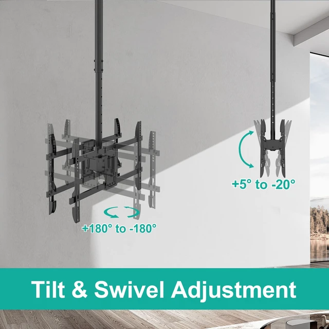 Alt view image 4 of 7 - Back to Back Dual Ceiling TV Mount for 43-86" TVs, 88 lbs Per Screen Heavy Duty Hanging Ceiling Mount TV Bracket, Full Motion with Height Adjustment, Tilt, Swivel, Max VESA 600x400mm (CM4386-2S)