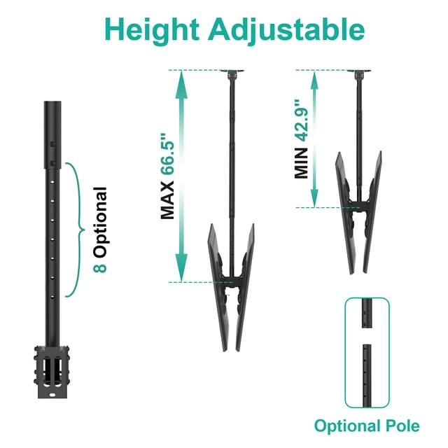 Alt view image 5 of 7 - Back to Back Dual Ceiling TV Mount for 43-86" TVs, 88 lbs Per Screen Heavy Duty Hanging Ceiling Mount TV Bracket, Full Motion with Height Adjustment, Tilt, Swivel, Max VESA 600x400mm (CM4386-2S)