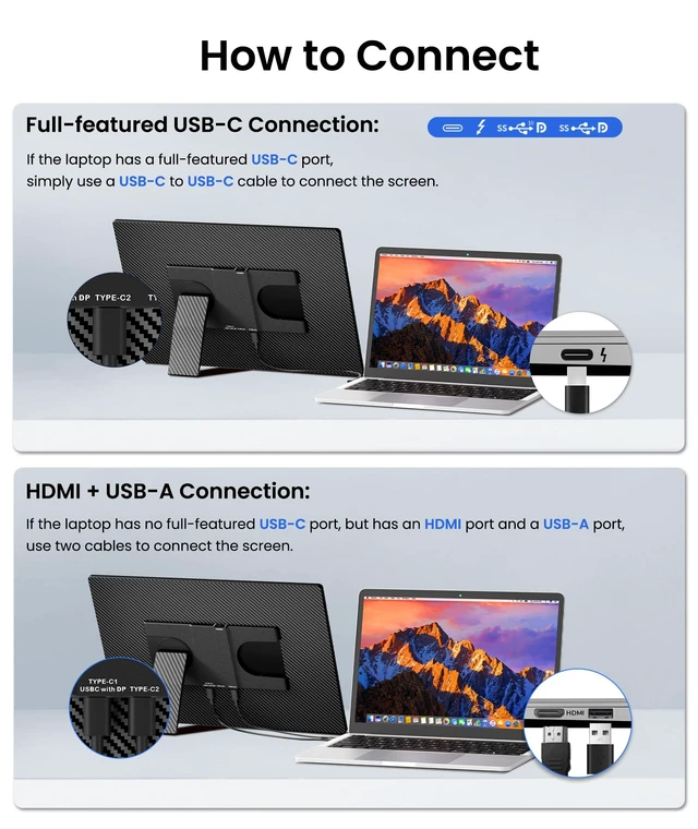 Alt view image 4 of 7 - 16" Portable Monitor, 1200P FHD Laptop Screen Extender, Plug & Play Detachable Horizontal/Vertical Modes, Dual Travel Monitor, Built-in Speaker, for Mac/Windows/Android, for 12-17.3" Laptops