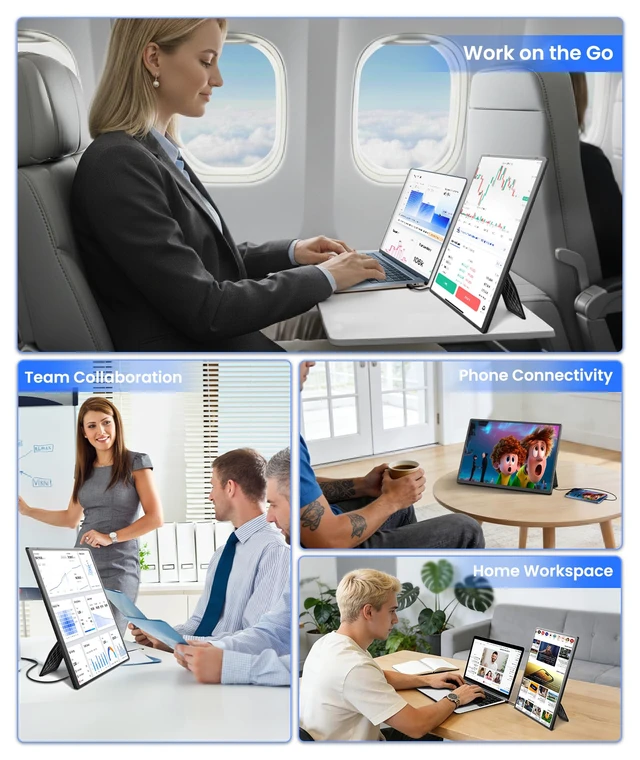 Alt view image 7 of 7 - 16" Portable Monitor, 1200P FHD Laptop Screen Extender, Plug & Play Detachable Horizontal/Vertical Modes, Dual Travel Monitor, Built-in Speaker, for Mac/Windows/Android, for 12-17.3" Laptops