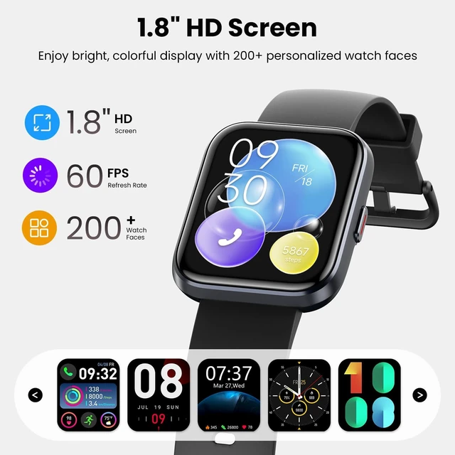 Alt view image 7 of 7 - Smart Watches for Men Android & iPhone, 1.8" HD Alexa Built-in Smartwatches Fitness Tracker Watch with Bluetooth Calls, IP68 Waterproof, Heart Rate/Sleep/SpO2 Monitor, 110 Sport Modes - Black