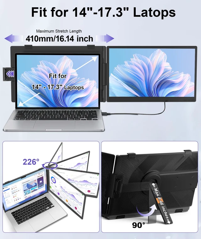 Alt view image 5 of 7 - Laptop Screen Extender 1.87lbs Ultra-Portable & Ultra Slim, 14.2" FHD 1080P Dual Portable Monitor for 14"-17.3" Laptop, Plug & Play Travel Monitor Extender Compatible with Wins/Mac/Chrome/Android