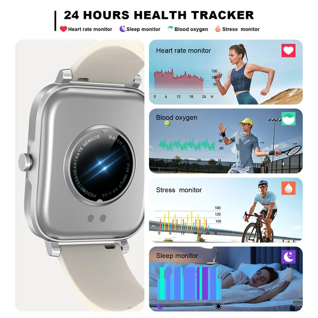 Alt view image 3 of 7 - Smart Watch for Men Women Compatible with iPhone Samsung Android Phone 1.69 inch Full Touch Screen IP68 Waterproof Bluetooh Fitness Tracker Heart Rate/Sleep Monitor (Starlight)