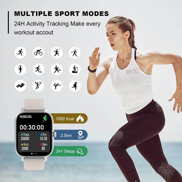 Alt view image 4 of 7 - Smart Watch for Men Women Compatible with iPhone Samsung Android Phone 1.69 inch Full Touch Screen IP68 Waterproof Bluetooh Fitness Tracker Heart Rate/Sleep Monitor (Starlight)
