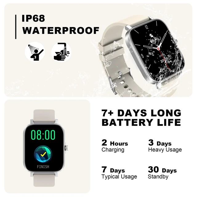 Alt view image 7 of 7 - Smart Watch for Men Women Compatible with iPhone Samsung Android Phone 1.69 inch Full Touch Screen IP68 Waterproof Bluetooh Fitness Tracker Heart Rate/Sleep Monitor (Starlight)