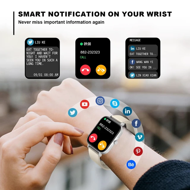 Alt view image 2 of 7 - Smart Watch for Men Women Compatible with iPhone Samsung Android Phone 1.69 inch Full Touch Screen IP68 Waterproof Bluetooh Fitness Tracker Heart Rate/Sleep Monitor (Starlight)
