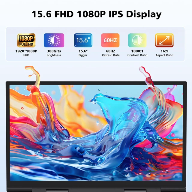 Alt view image 2 of 7 - Laptop Screen Extender Monitor Portable, 15.6 FHD 1080P Eye Care & Neck-Friendly Travel Monitor for Laptop Vertical Screen Extender Plug & Play for Windows/Mac/Android/Gaming, fits 13-17" Laptops