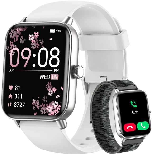 Main image of Smart Watch for Android Phones & iPhones, 120+ Sport Modes Fitness Watch Make/Answer Calls, 1.85" Fitness Trackers for Women Men with SpO2/Sleep/Heart Rate Monitor, 3ATM Activity Tracker, 2 Bands