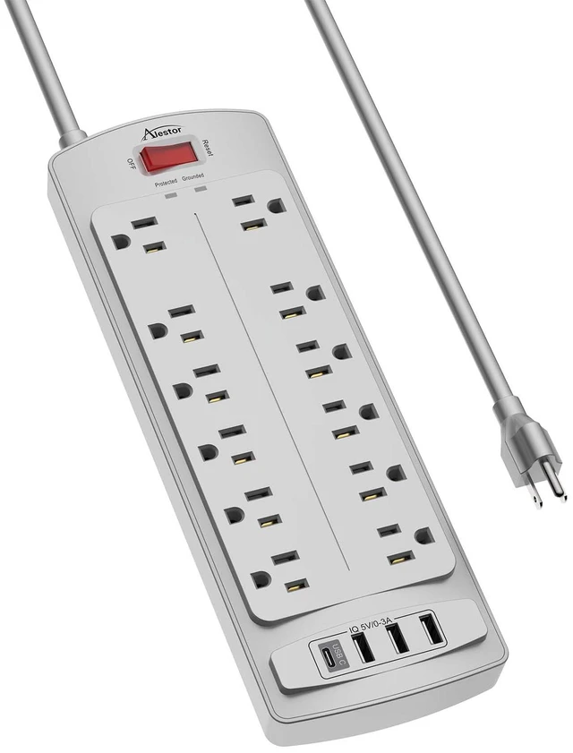 Main image of 6 Ft Surge Protector Power Strip with 12 Outlets and 4 USB Ports 2700 Joules, 6 Feet Heavy Duty Extension Cord with Multiple Outlets for Home, Office, Dorm Room, ETL, Grey