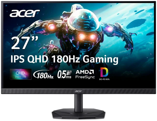 Main image of Nitro 27in QHD 2560x1440 IPS 180Hz Gaming Monitor KG271U N3bmiipx 0.5ms, AMD FreeSync, DCI-P3 95%, 2xHDMI, DisplayPort, Speaker, VESA Mountable, Bluelight Filter, Flickerless Technology