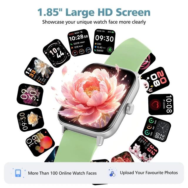 Alt view image 2 of 7 - 1.85" Smart Watches for Women Men, 120+ Sport Modes Fitness Tracker Watch Smart Watch for iPhone/Samsung/Android Compatible, Bluetooth Calls, Recieve SMS/Notifications, Sleep/Heart Rate/SpO2 Monitor