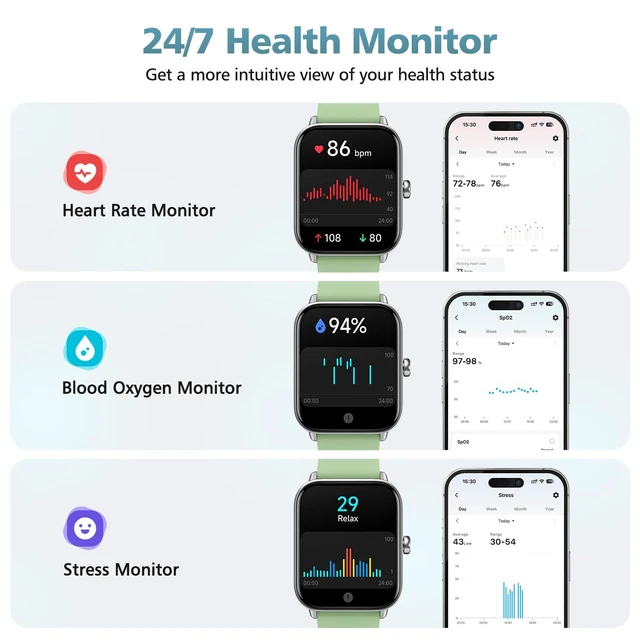 Alt view image 4 of 7 - 1.85" Smart Watches for Women Men, 120+ Sport Modes Fitness Tracker Watch Smart Watch for iPhone/Samsung/Android Compatible, Bluetooth Calls, Recieve SMS/Notifications, Sleep/Heart Rate/SpO2 Monitor