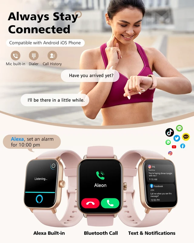 Alt view image 2 of 7 - Smart Watches for Women, 1.85" Alexa Smart Watch for Android Phones/iPhones 120+ Sport Modes Fitness Watch with Heart Rate/SpO2 Monitor, Step/Sleep Tracker, Bluetooth Calls Watches for Women, 2Bands