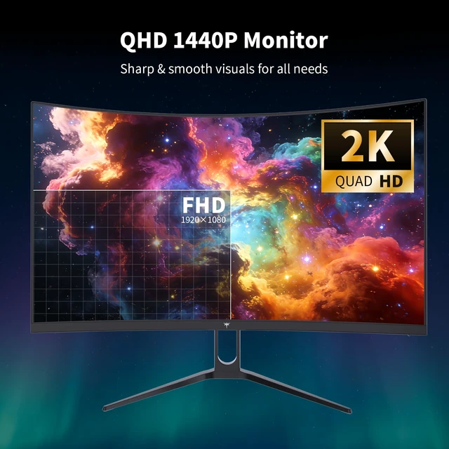 Alt view image 2 of 7 - H27S5C 27 Inch Curved Gaming Monitor, 1440P QHD 144Hz Monitor, HDR 400 2560x1440 120Hz Curve Monitors, 1500R HVA Panel, Adaptive Sync, 400nits, 129%sRGB, HDMI DP, Eye Care VESA 100x100 Mount