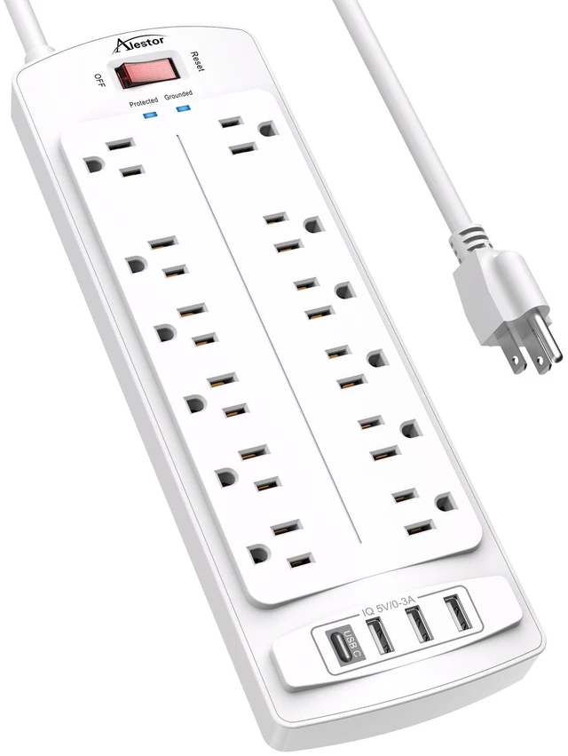 Main image of 6 Ft Surge Protector Power Strip with 12 Outlets and 4 USB Ports 2700 Joules, 6 Feet Heavy Duty Extension Cord with Multiple Outlets for Home, Office, Dorm Room, ETL, White