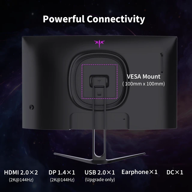 Alt view image 6 of 7 - H27S5C 27 Inch Curved Gaming Monitor, 1440P QHD 144Hz Monitor, HDR 400 2560x1440 120Hz Curve Monitors, 1500R HVA Panel, Adaptive Sync, 400nits, 129%sRGB, HDMI DP, Eye Care VESA 100x100 Mount