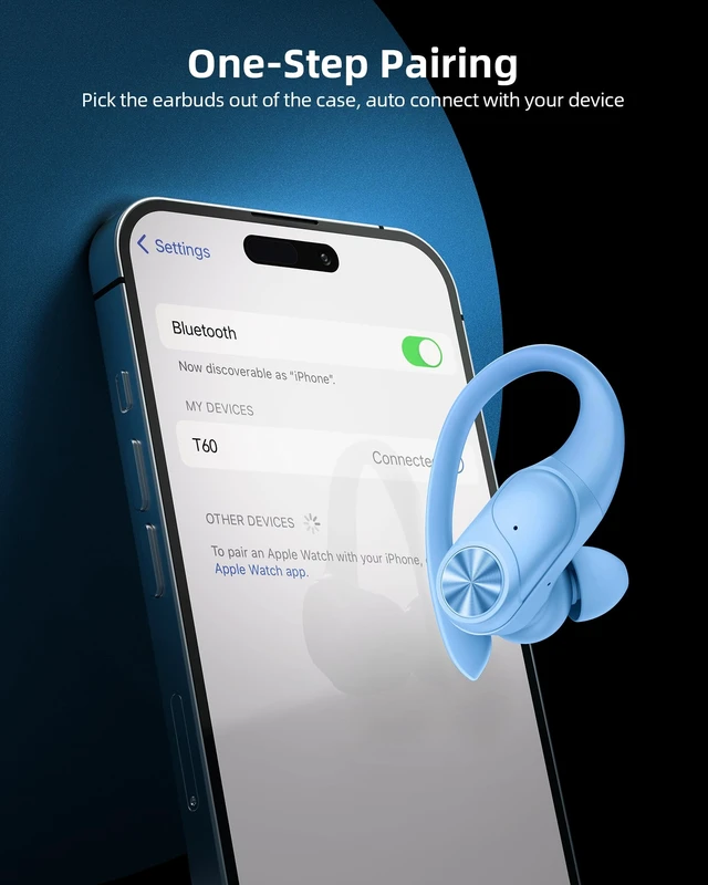 Alt view image 4 of 6 - Bluetooth Headphones Wireless Earbuds 80hrs Playtime Wireless Charging Case Digital Display Sports Ear Buds with Earhook Deep Bass IPX7 Waterproof Over-Ear Earphones for TV Phone Laptop Blue