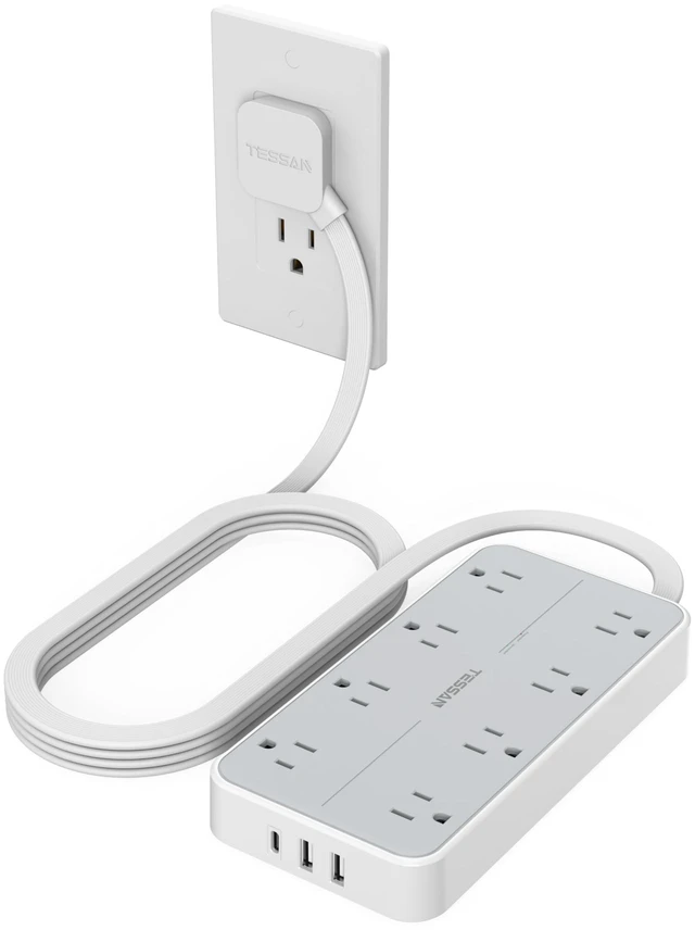 Main image of Power Strip Surge Protector, 6FT Flat Plug Extension Cord 8 Outlets 3 USB Charger(1 USB C), 1080 Joules Protection, 1875W 15A, Wall Mountable for Home Office Dorm, Gray