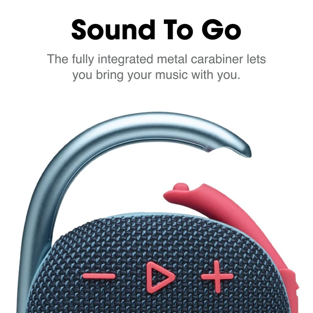 Alt view image 3 of 6 - Clip 4, Blue/Coral - Portable Bluetooth 5.1 Speaker - Up to 10 Hours of Play - Waterproof & Dust Resistant - Includes Noise & Echo-Canceling Speakerphone