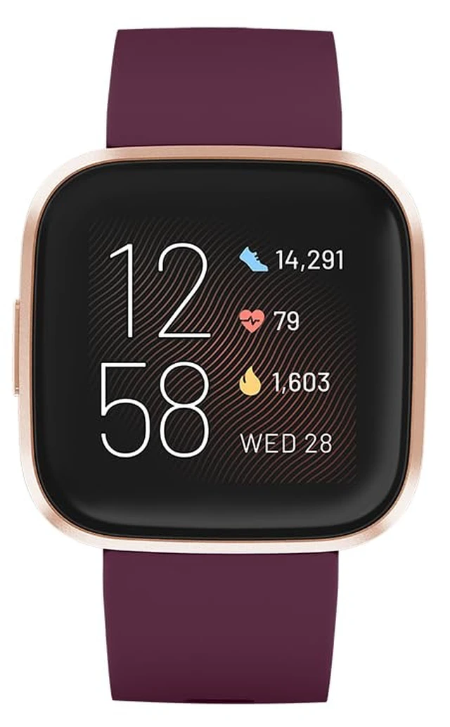 Alt view image 5 of 5 - Versa 2 Health and Fitness Smartwatch with Heart Rate, Music, Alexa Built-in, Sleep and Swim Tracking, Bordeaux/Copper Rose, One Size (S and L Bands Included)