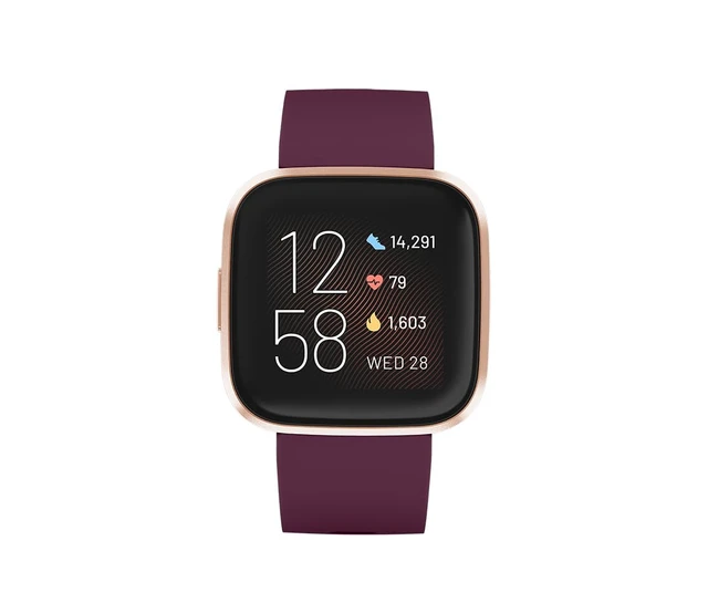 Alt view image 2 of 5 - Versa 2 Health and Fitness Smartwatch with Heart Rate, Music, Alexa Built-in, Sleep and Swim Tracking, Bordeaux/Copper Rose, One Size (S and L Bands Included)