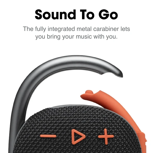 Alt view image 3 of 6 - Clip 4, Black/Orange - Portable Bluetooth 5.1 Speaker - Up to 10 Hours of Play - Waterproof & Dust Resistant - Includes Noise & Echo-Canceling Speakerphone