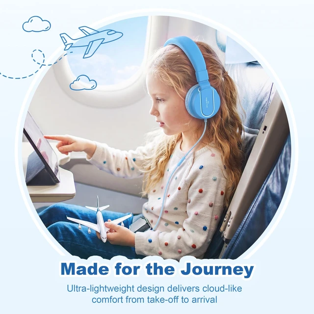 Alt view image 7 of 7 - I35 Kids Headphones for School with Mic, 93dB Safe Volume, Lakeblue Wired On Ear Headphones for Girls Boys, 3.5mm Foldable Lightweight for Classroom Chromebook, Laptop, Computer, Tablet