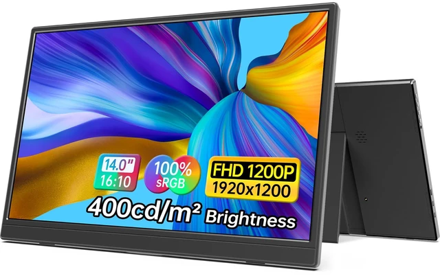 Main image of 14 Inch Portable Monitor FHD1200P Ultra-Slim for Laptop Monitor, USB-C&HDMI Plug&Play,100% SRGB,Dual Speakers Extender Display. Built-in Stand,for Laptop,PC Phone Xbox PS4/5