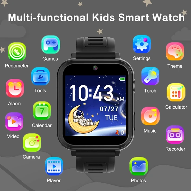 Alt view image 3 of 7 - Smart Watch for Kids, Smart Watch Toys with 39 Games Camera Video Recorder Music Alarm Calculator Calendar Flashlight Stopwatch Pedometer Gift Toys for 3-12 Years Old Boys and Girls (Black)