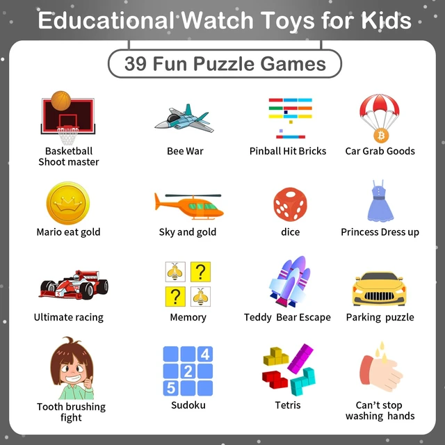 Alt view image 4 of 7 - Smart Watch for Kids, Smart Watch Toys with 39 Games Camera Video Recorder Music Alarm Calculator Calendar Flashlight Stopwatch Pedometer Gift Toys for 3-12 Years Old Boys and Girls (Black)