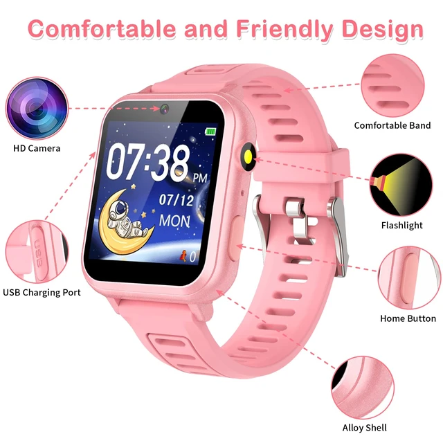 Alt view image 2 of 7 - Smart Watch for Kids, Toddler Watch Toys with 39 Games Camera Video Music Recorder Alarm Calculator Calendar Stopwatch Flashlight Pedometer Birthday Gift Toys for 3-12 Year Old Boys and Girls (Pink)
