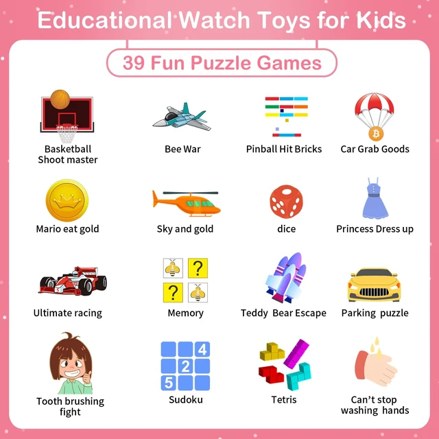 Alt view image 4 of 7 - Smart Watch for Kids, Toddler Watch Toys with 39 Games Camera Video Music Recorder Alarm Calculator Calendar Stopwatch Flashlight Pedometer Birthday Gift Toys for 3-12 Year Old Boys and Girls (Pink)