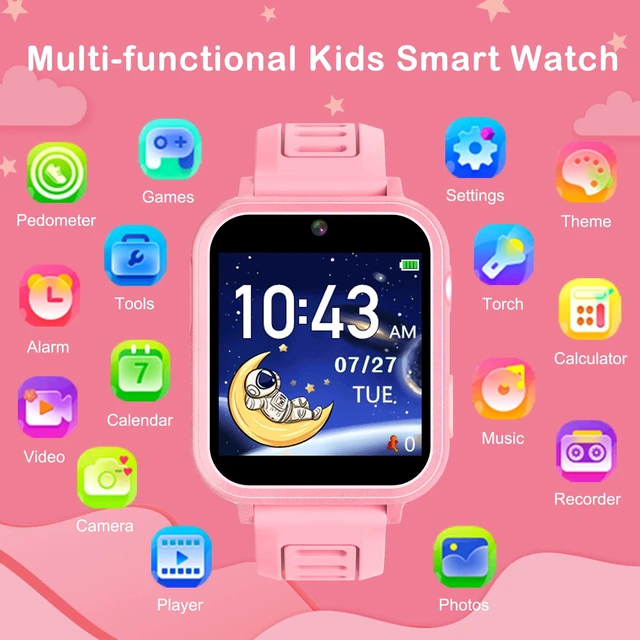 Alt view image 3 of 7 - Smart Watch for Kids, Toddler Watch Toys with 39 Games Camera Video Music Recorder Alarm Calculator Calendar Stopwatch Flashlight Pedometer Birthday Gift Toys for 3-12 Year Old Boys and Girls (Pink)