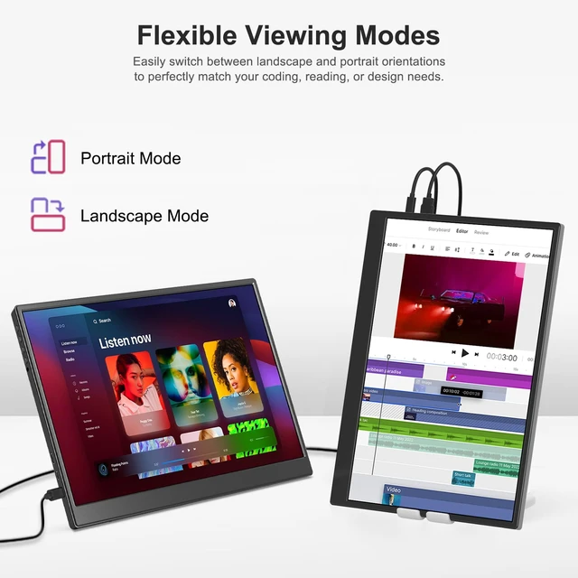 Alt view image 5 of 7 - 14" FHD USB-C HDMI HDR Portable Monitor 14" FHD IPS HDR 400nit, USB-C/HDMI, speakers, ultra-slim, plug&play, for PC/Mac/Phone