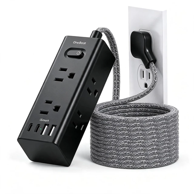Main image of Extension Cord 10Ft, Flat Surge Protector Power Strip 10 Ft Long Cord,Black 6 Widely Outlets 4 USB Ports (2 USB C), 10ft Extension Cord Wall Outlet Extender for Home Office College Dorm Room