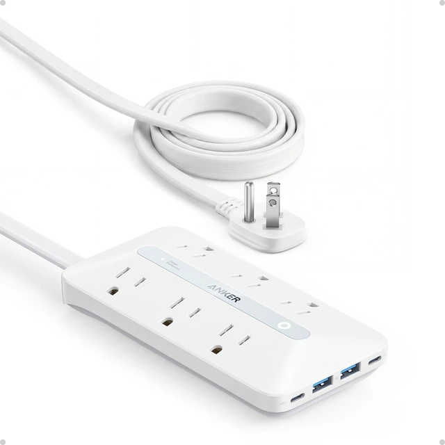 Main image of Power Strip with 300J Surge Protector, 10ft Outlet Extender, 20W, 6AC Flat Plug Extension Cord with Multiple Outlets, 2 USB C, 2 USB A, Dorm Room Essentials, Home Office, TUV Listed