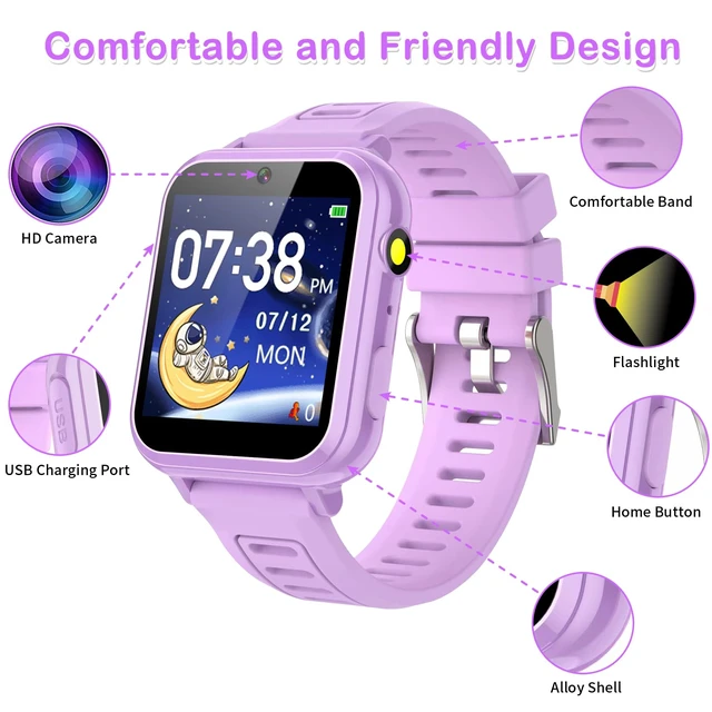 Alt view image 3 of 7 - Kids Smart Watches Girls Gifts Age 3-12, Smart Watch for Kids with 39 Games Camera Video Recorder Music Player Alarm Calculator Stopwatch Flashlight Pedometer Gift Toys for Girls Ages 5 6 7 8 9 10