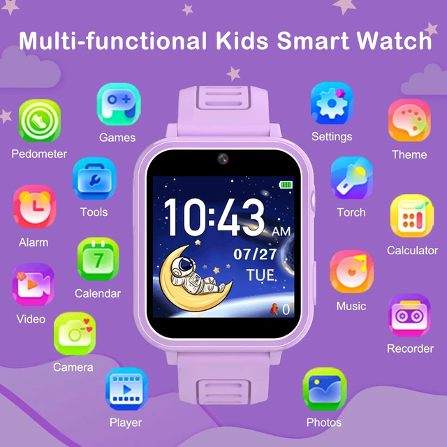 Alt view image 2 of 7 - Kids Smart Watches Girls Gifts Age 3-12, Smart Watch for Kids with 39 Games Camera Video Recorder Music Player Alarm Calculator Stopwatch Flashlight Pedometer Gift Toys for Girls Ages 5 6 7 8 9 10