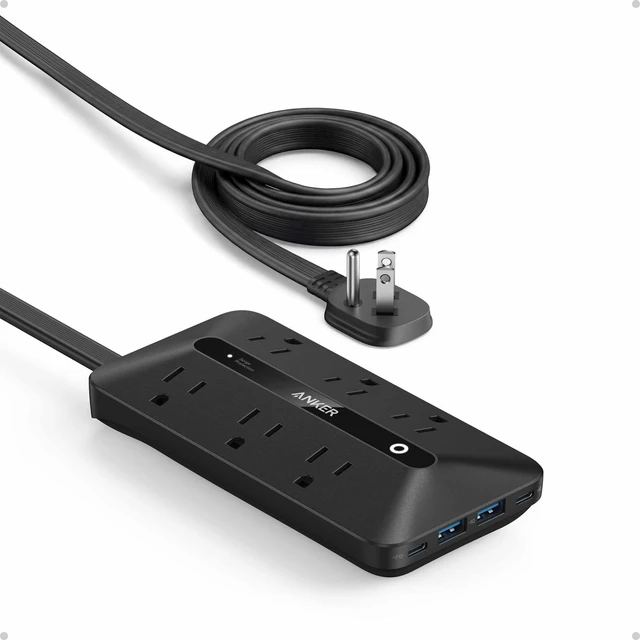 Main image of Power Strip with 300J Surge Protector, 10ft Outlet Extender, 20W, 6AC Flat Plug Extension Cord with Multiple Outlets, 2 USB C, 2 USB A, Dorm Room Essentials, Home Office, TUV Listed
