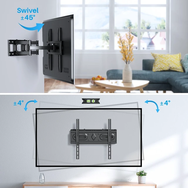 Alt view image 2 of 7 - 50 55 65 70 inch TVs UL Listed Full Motion TV Wall Mount Bracket Fit Most 32-70 inch TVs, 110lbs,16" Stud, VESA 400x400mm, ±45° Swivel, +5°/-12° Tilt, ±4° level, 2.56-14.52" extend