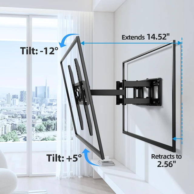 Alt view image 3 of 7 - 50 55 65 70 inch TVs UL Listed Full Motion TV Wall Mount Bracket Fit Most 32-70 inch TVs, 110lbs,16" Stud, VESA 400x400mm, ±45° Swivel, +5°/-12° Tilt, ±4° level, 2.56-14.52" extend