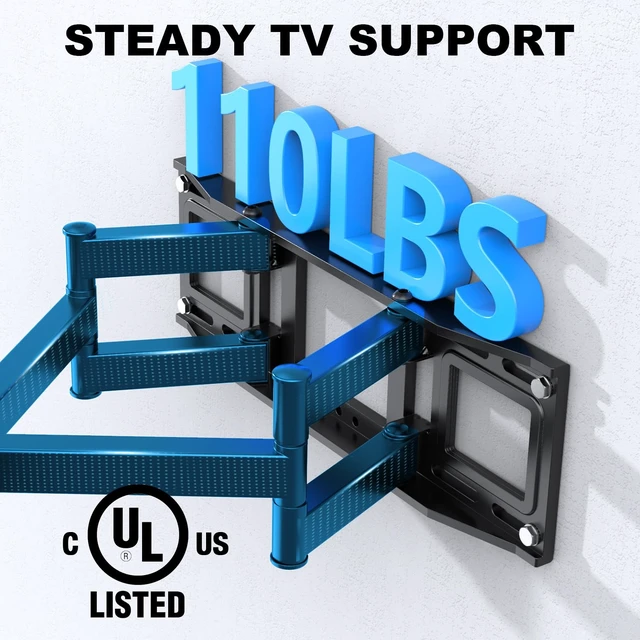 Alt view image 4 of 7 - 50 55 65 70 inch TVs UL Listed Full Motion TV Wall Mount Bracket Fit Most 32-70 inch TVs, 110lbs,16" Stud, VESA 400x400mm, ±45° Swivel, +5°/-12° Tilt, ±4° level, 2.56-14.52" extend