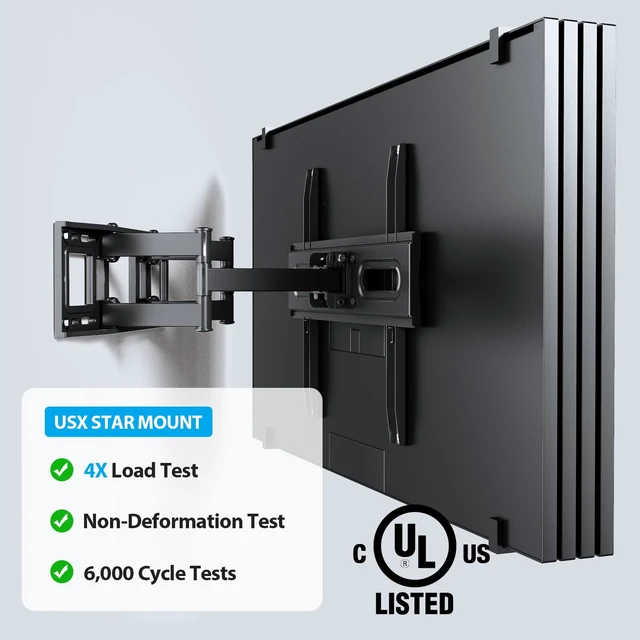 Alt view image 5 of 7 - 50 55 65 70 inch TVs UL Listed Full Motion TV Wall Mount Bracket Fit Most 32-70 inch TVs, 110lbs,16" Stud, VESA 400x400mm, ±45° Swivel, +5°/-12° Tilt, ±4° level, 2.56-14.52" extend