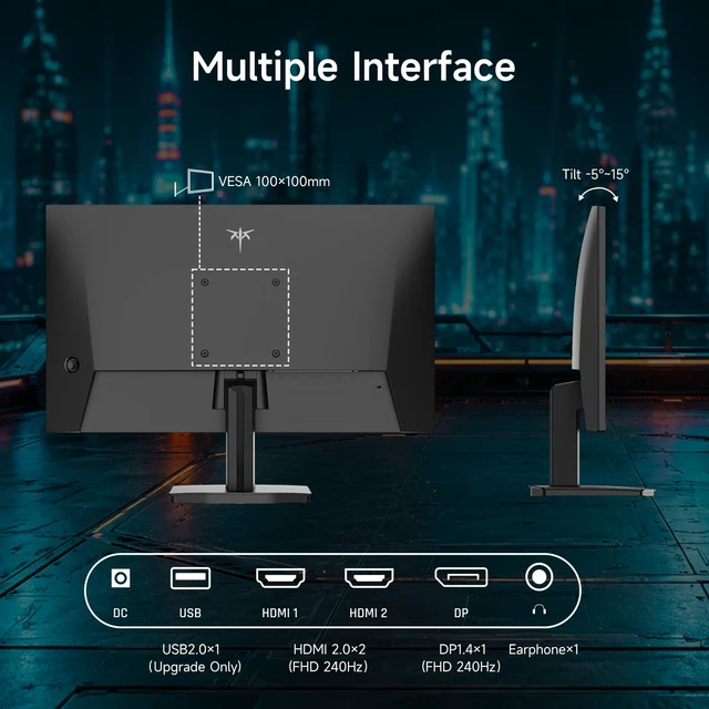 Alt view image 6 of 7 - 24.5 Inch 240Hz Gaming Monitor, FHD Fast IPS Computer Monitor H25T7-A Adaptive Sync, HDR, 1080P 1ms PC Monitor with HDMI DP, Tilt Adjustment, VESA Support, Eye Care