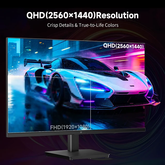 Alt view image 2 of 7 - 27 Inch QHD 144Hz Gaming Monitor 2K 1440P FreeSync & G-Sync H27T27S Eye Care, HDR10 PC Monitor for Office Gamers, HDMI & DP Ports, VESA Mountable, Tilt Adjustable