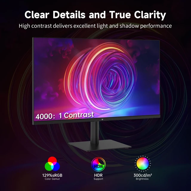 Alt view image 4 of 7 - 27 Inch QHD 144Hz Gaming Monitor 2K 1440P FreeSync & G-Sync H27T27S Eye Care, HDR10 PC Monitor for Office Gamers, HDMI & DP Ports, VESA Mountable, Tilt Adjustable